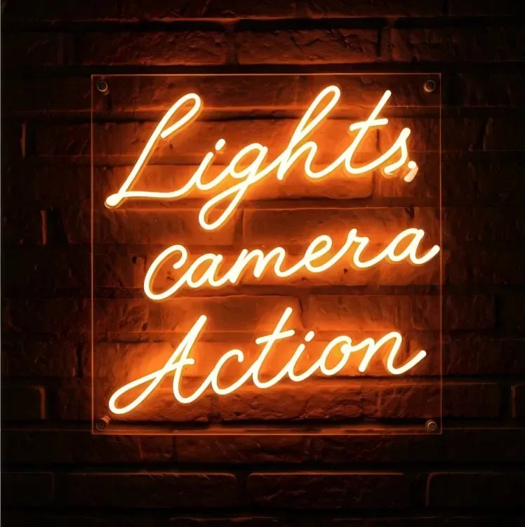 Lights, Camera, Action Neon Sign - Handcrafted Cursive LED Light for Home Decor - Neonwale