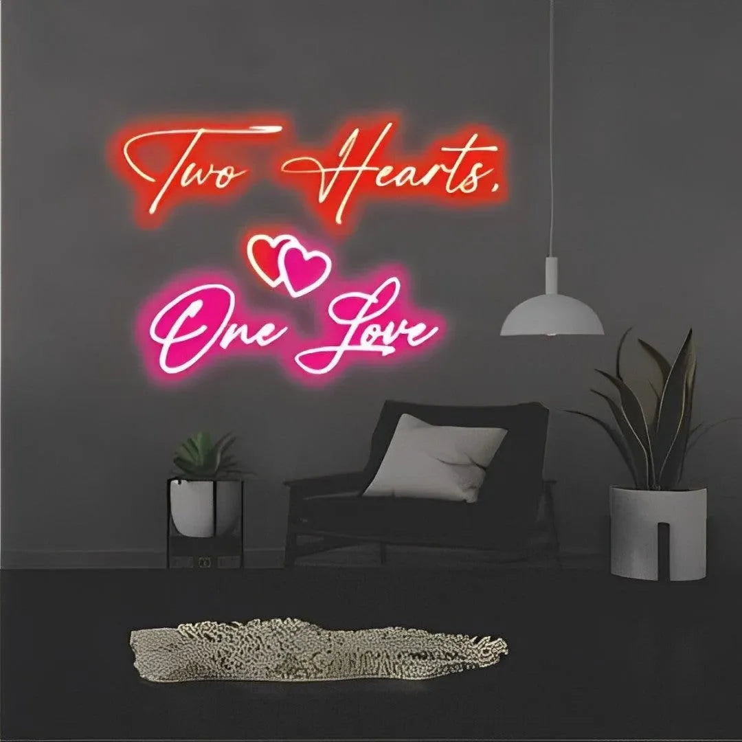Two Hearts One Love Neon Sign – Perfect Wedding Neon Light - Neonwale