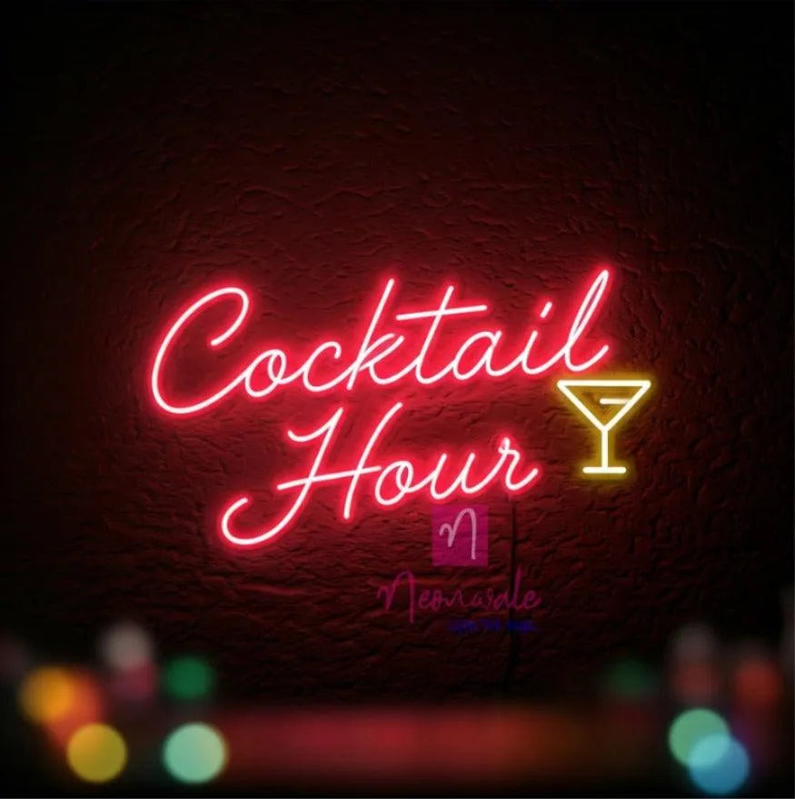 Cocktail Hour Neon Sign Light - Handcrafted LED Bar Decor - Neonwale