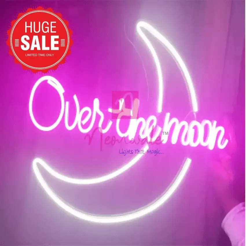 Neon Light Over the Moon Romantic LED Wall Sign for Home Decor - Neonwale
