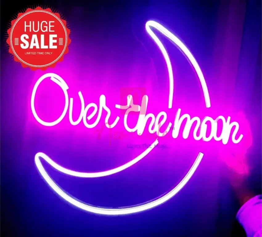 Neon Light Over the Moon Romantic LED Wall Sign for Home Decor - Neonwale